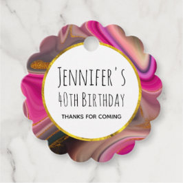 Rosa och svart Abstrakt med Guld Swirls-födelsedag Gåvor Etiketter