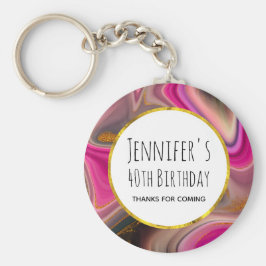 Rosa och svart Abstrakt med Guld Swirls-födelsedag Nyckelring