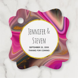 Rosa och svart Abstrakt med Guld Swirls Gåvor Etiketter