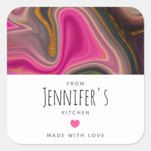 Rosa och svart Abstrakt med Guld Swirls Kitchen Fyrkantigt Klistermärke