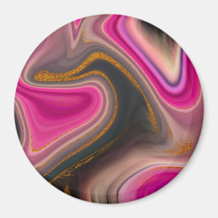 Rosa och svart Abstrakt med Guld Swirls Magnet