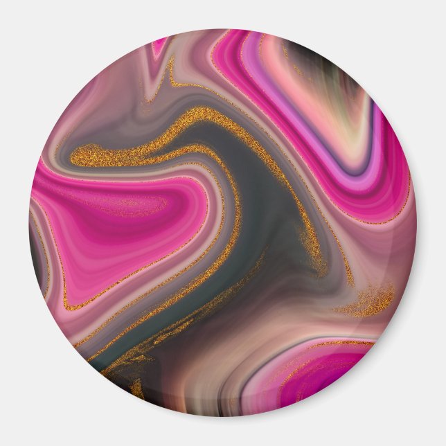 Rosa och svart Abstrakt med Guld Swirls Magnet (Framsidan)