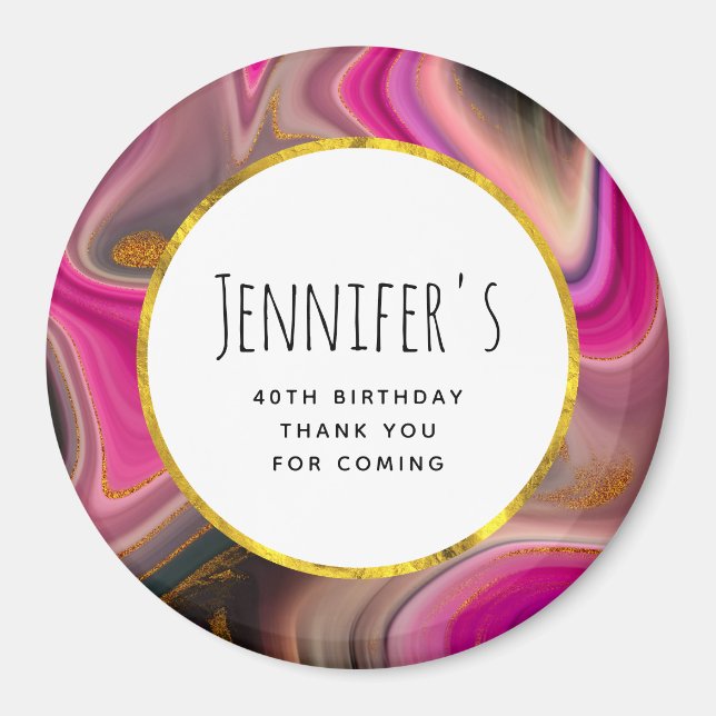 Rosa och svart Abstrakt med Guld Swirls Magnet (Framsidan)