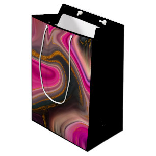 Rosa och svart Abstrakt med Guld Swirls Medium Gi