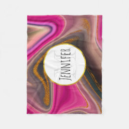 Rosa och svart Abstrakt med Guld Swirls Monogram Fleecefilt