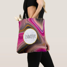 Rosa och svart Abstrakt med Guld Swirls Monogram Tygkasse