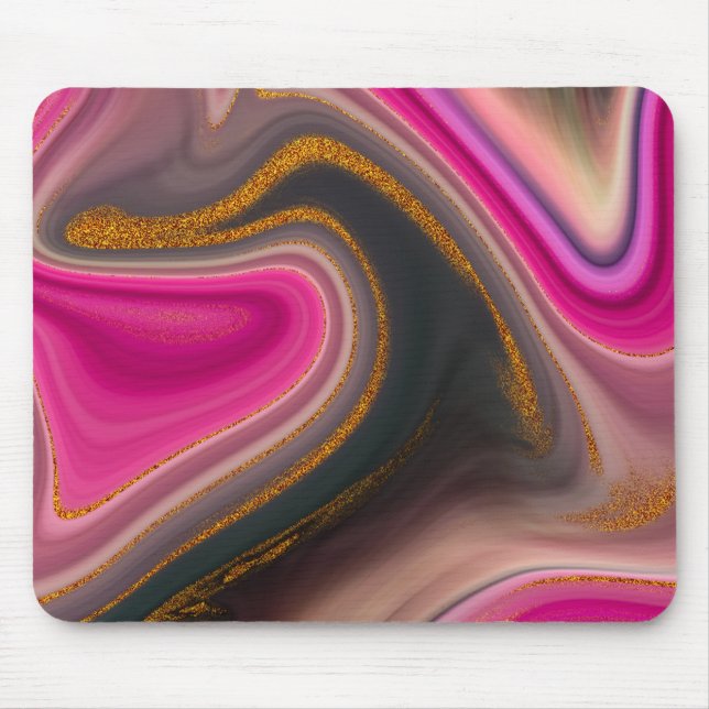 Rosa och svart Abstrakt med Guld Swirls Musmatta (Framsidan)