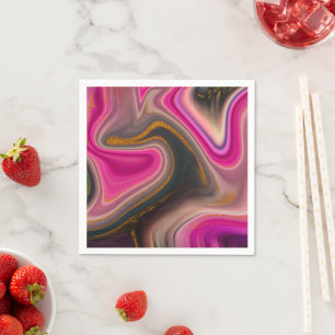 Rosa och svart Abstrakt med Guld Swirls Pappersservett