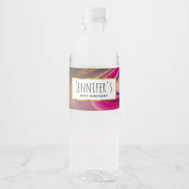 Rosa och svart Abstrakt med Guld Swirls Party Vattenflaskor Etikett
