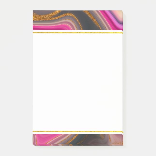 Rosa och svart Abstrakt med Guld Swirls Post-it Block (Framsida)