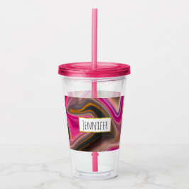 Rosa och svart Abstrakt med Guld Swirls Take Away Mugg