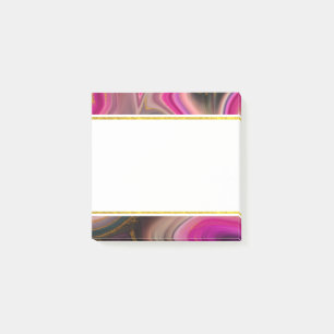 Rosa och svart abstrakt med guldvirvlar post-it block