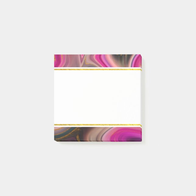 Rosa och svart abstrakt med guldvirvlar post-it block (Framsida)