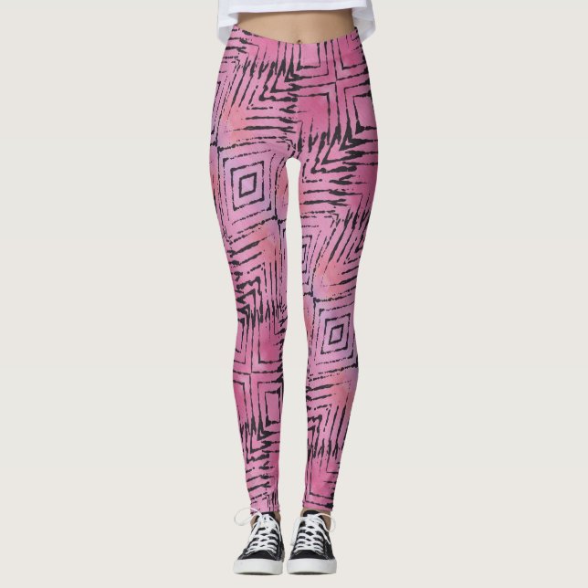 Rosa och svart Abstrakter Leggings (Framsida)