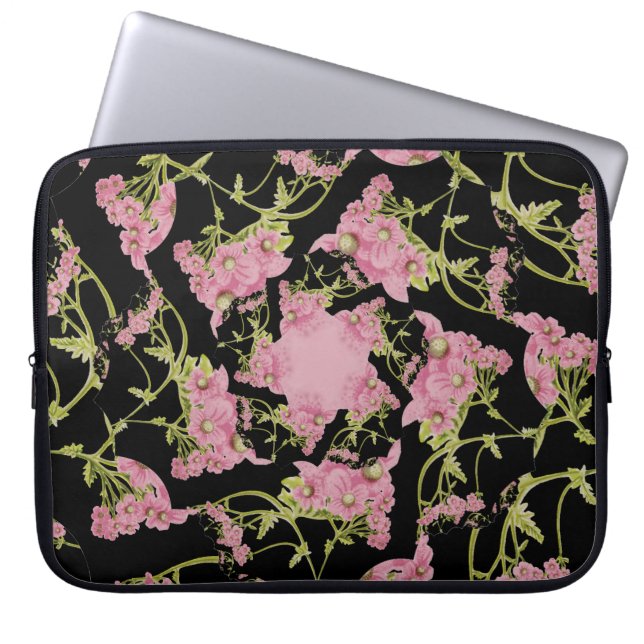 Rosa och svart Achillea fractal art Laptop Fodral (Framsidan)