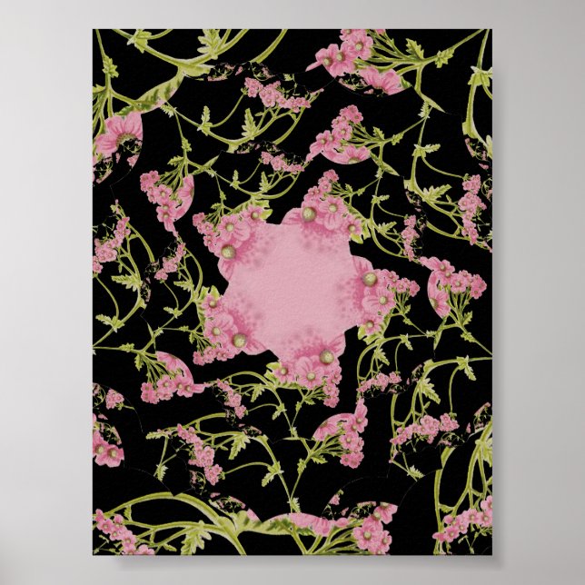 Rosa och svart Achillea fractal art Poster (Framsidan)