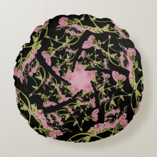 Rosa och svart Achillea fractal art Rund Kudde