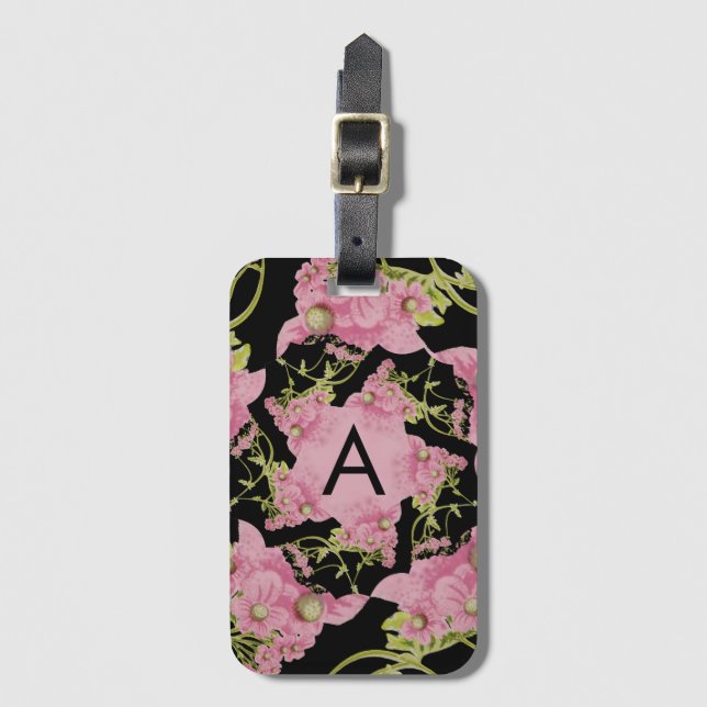 Rosa och svart Achillea Monogram Bagagebricka (Framsida vertikal)
