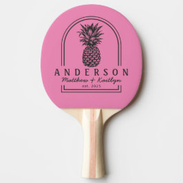 Rosa och svart Ananas Bröllopsbåge & Namn Pingisracket