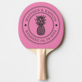 Rosa och svart Ananas Bröllopskam & Namn Pingisracket