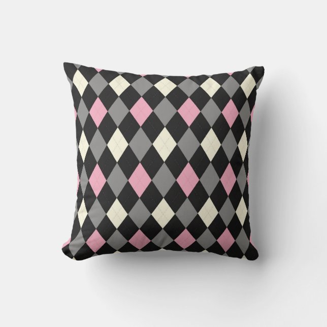 Rosa och svart Argyle Kudde (Framsida)