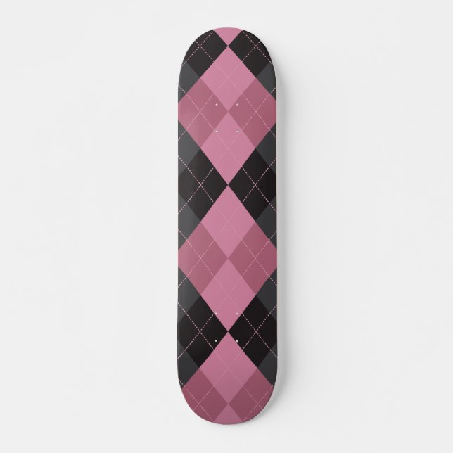 Rosa och svart argyle mini skateboard bräda 18,5 cm (Framsida)