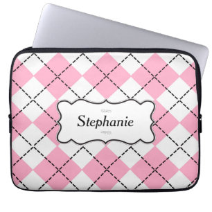 Rosa och svart Argyle Personlig Laptop sleeve