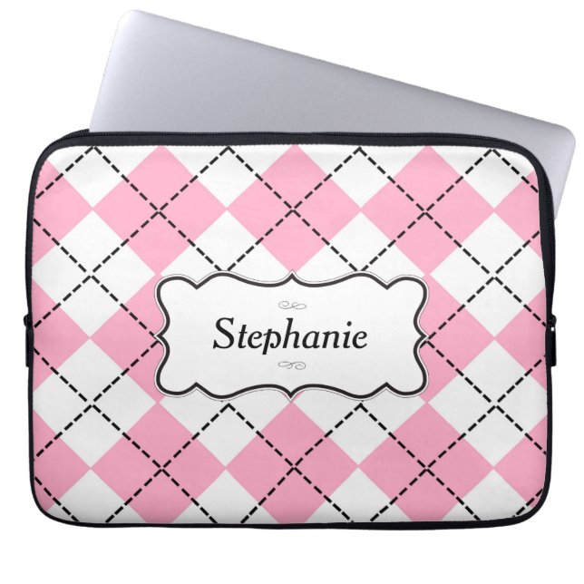 Rosa och svart Argyle Personlig Laptop sleeve (Framsidan)