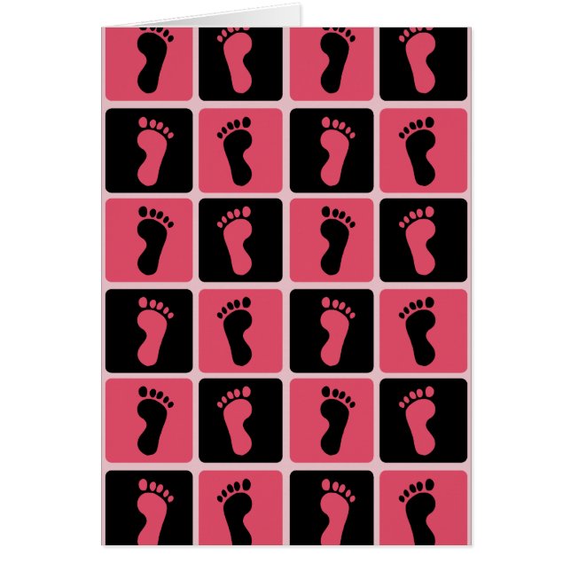 Rosa och svart Baby-fotavtryck Hälsningskort (Framsidan)