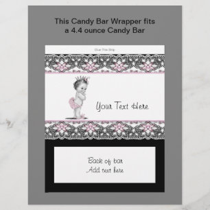 Rosa och svart baby shower godispappersomslag reklamblad