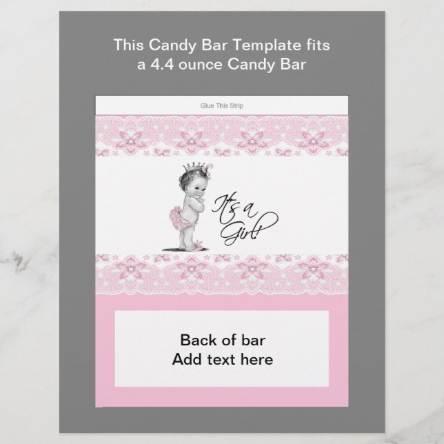 Rosa och svart baby shower godispappersomslag reklamblad (Framsidan)