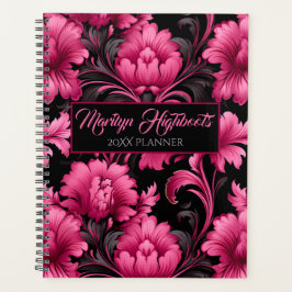 Rosa och svart Baroque Blommigt Planner