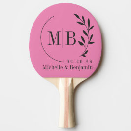 Rosa och svart blad vigselmonogram pingisracket