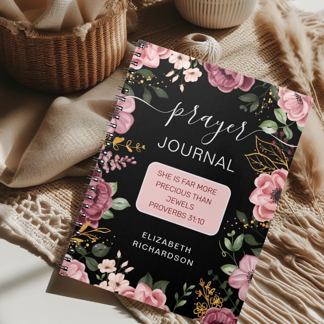 Rosa och svart blomma Ordspråksboken 31 bönebok Anteckningsbok (Skapare uppladdad)