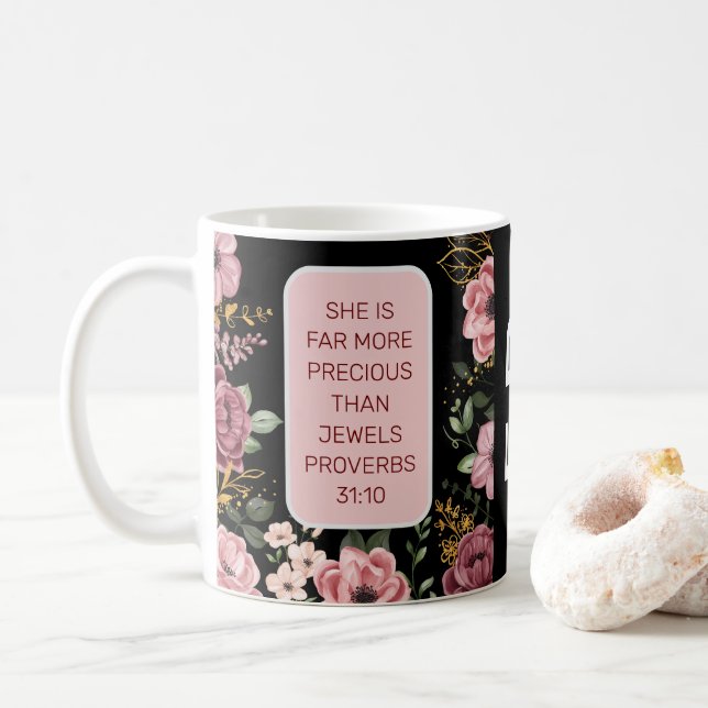 Rosa och svart blomma Ordspråksboken 31 Kaffemugg (Med munk)