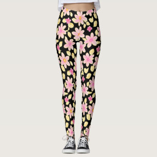 Rosa och svart blomman Mönster Leggings