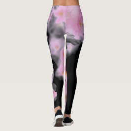Rosa och svart Blommar Yoga Leggings