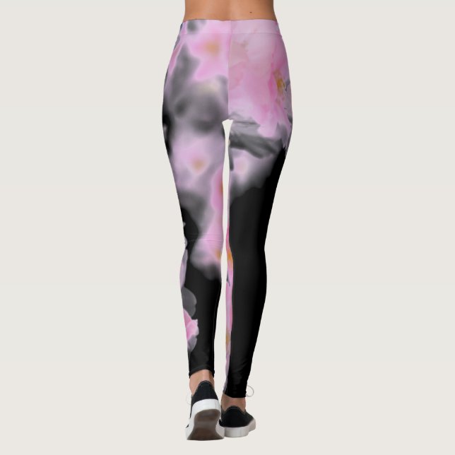 Rosa och svart Blommar Yoga Leggings (Baksida)