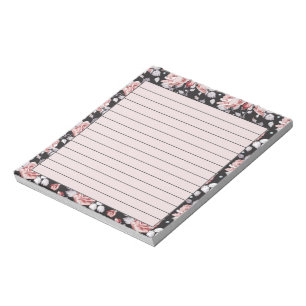 Rosa och svart blommig anteckningsblock