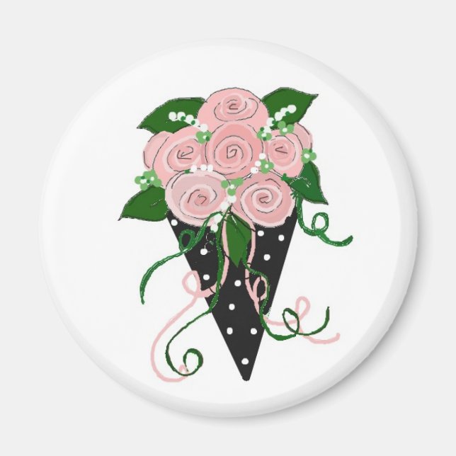 Rosa och svart Blommigt Bouquet Magnet (Framsidan)