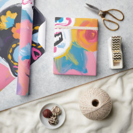 Rosa och svart Blommigt Dia de Muertos Presentpapper