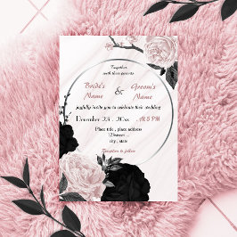rosa och svart blommigt och utandning bröllop inbjudningar