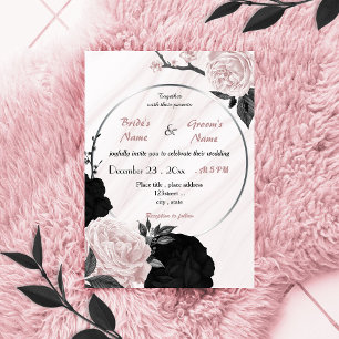 rosa och svart blommigt och utandning bröllop inbjudningar