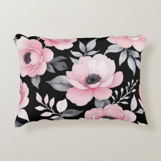 rosa och svart blommigt prydnadskudde