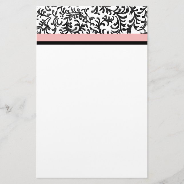 Rosa och svart Blommönster Brevpapper (Framsida)