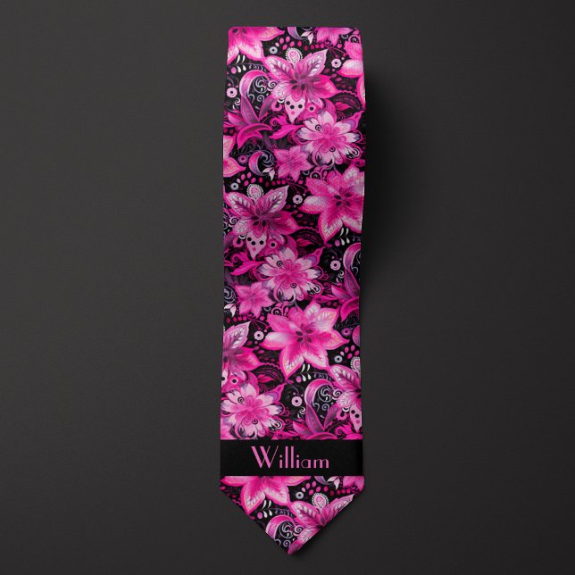 Rosa och svart blomster monogram slips (Skapare uppladdad)