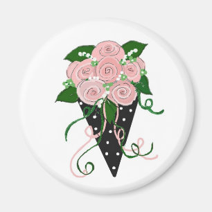 Rosa och svart blomsterbukett magnet