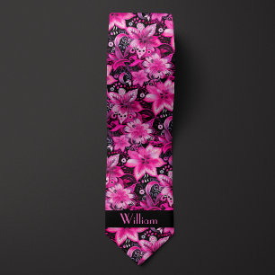 Rosa och svart blomsterinitial slips