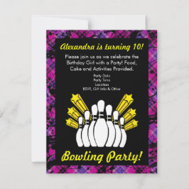 Rosa och svart Bowling Födelsedagsfest inbjudan