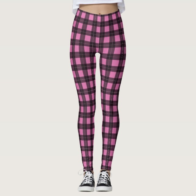 Rosa och svart Buffalo Play Tartan Patterned Leggings (Framsida)